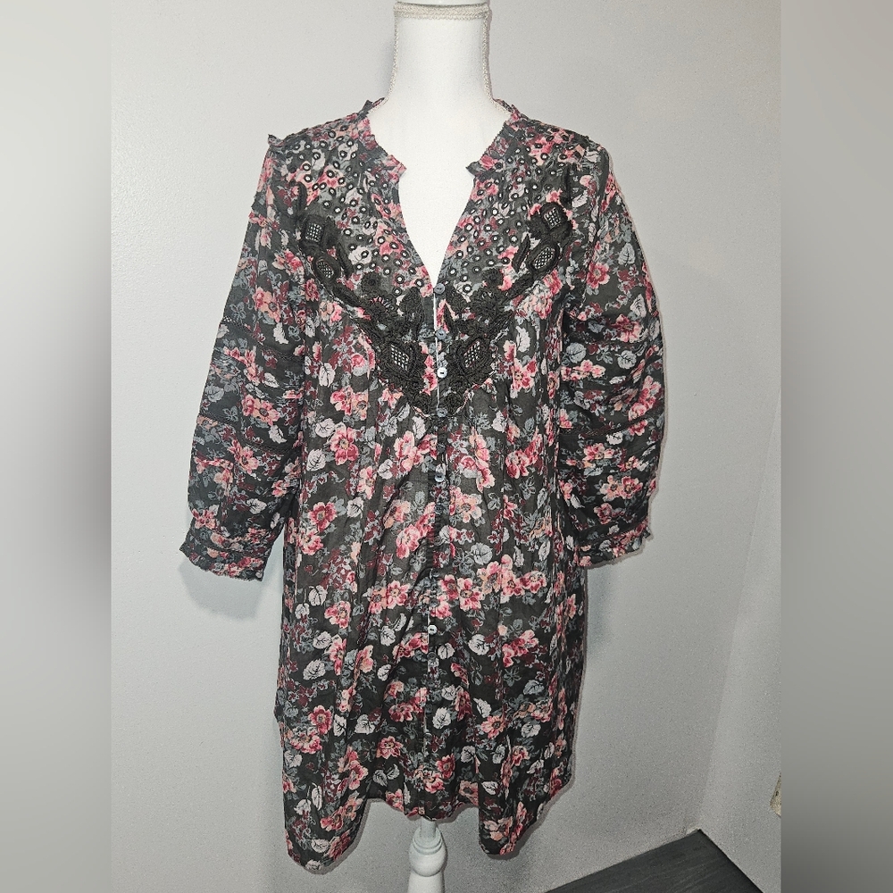 Sundance Catalog Andi Lace Floral Brown Boho Eyelet Midi Dress Womens Size PS